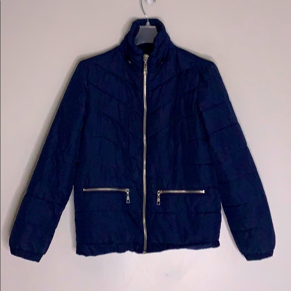 Forever 21 quilted navy blue Moto zip puffer jacket Small women’s casual chic